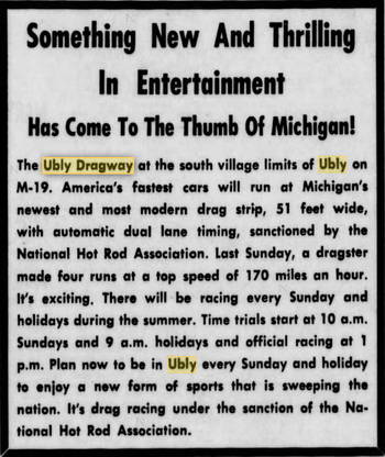 Ubly Dragway - MAY 1963 AD ON OPENING